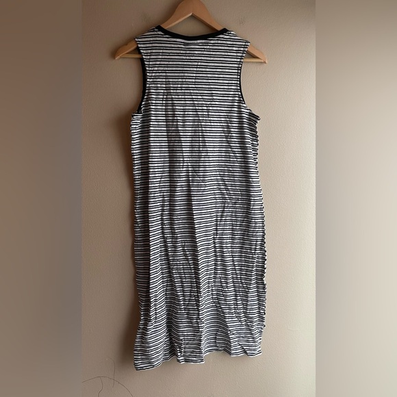 New Mossino Women Sleeveless Linen Dress Black White Stripe Size Medium - Picture 4 of 10